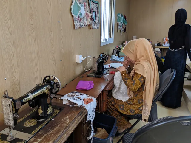 Women learning to sew at a vocational school